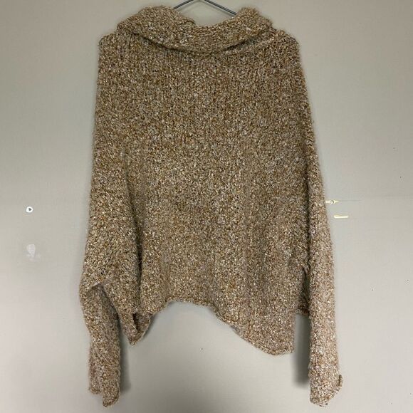 Free People Tan Cowl-Neck Knit Boxy Oversized BFF Sweater Size Small - Picture 7 of 7